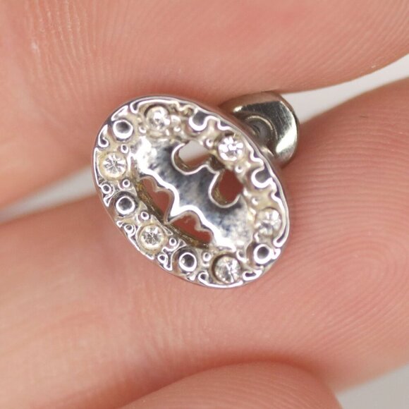 Batman Silver Tone Stud Earrings Rhinestones DC Comic Gotham - Picture 2 of 5